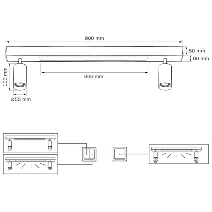LED Stropní svítidlo PARIS LED/24W/230V + 2xGU10/10W černá