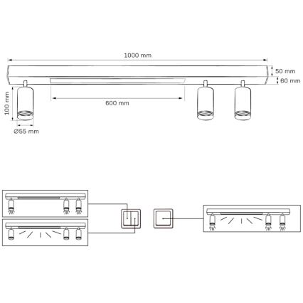 LED Stropní svítidlo PARIS LED/24W/230V + 3xGU10/10W černá