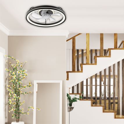 LED Stmívatelné stropní svítidlo s ventilátorem FARGO LED/37W/230V černá + dálkové ovládání