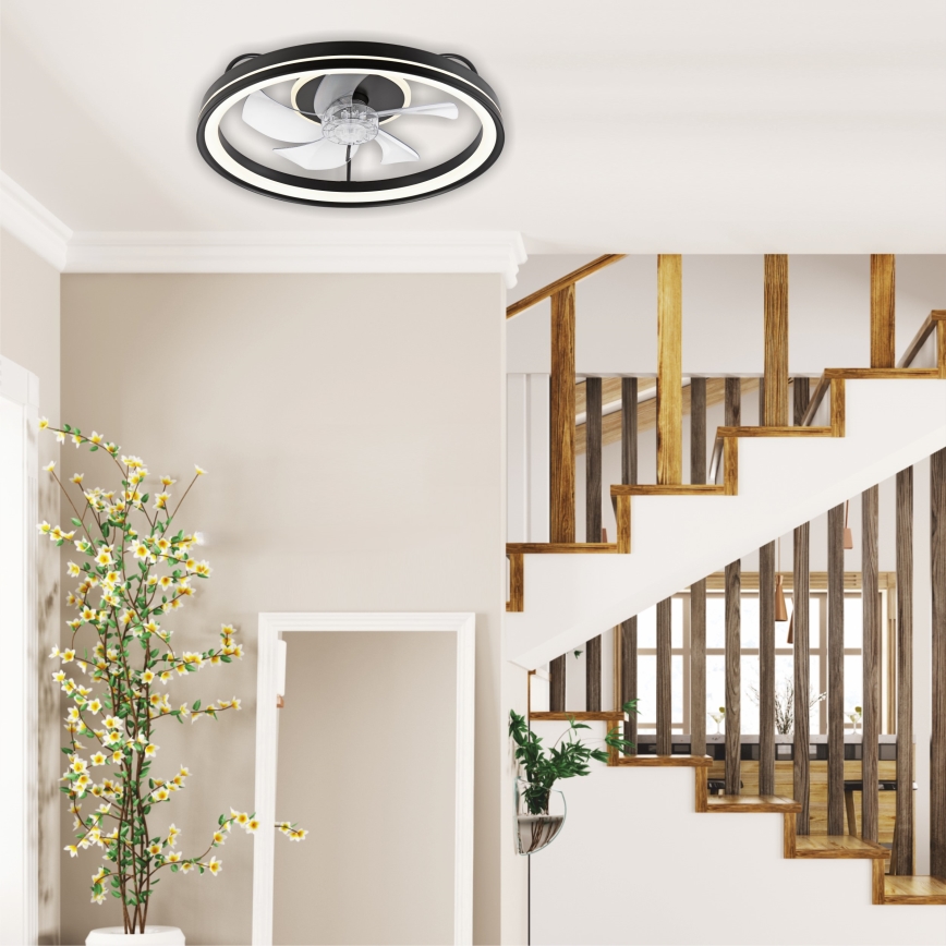 LED Stmívatelné stropní svítidlo s ventilátorem FARGO LED/37W/230V černá + dálkové ovládání