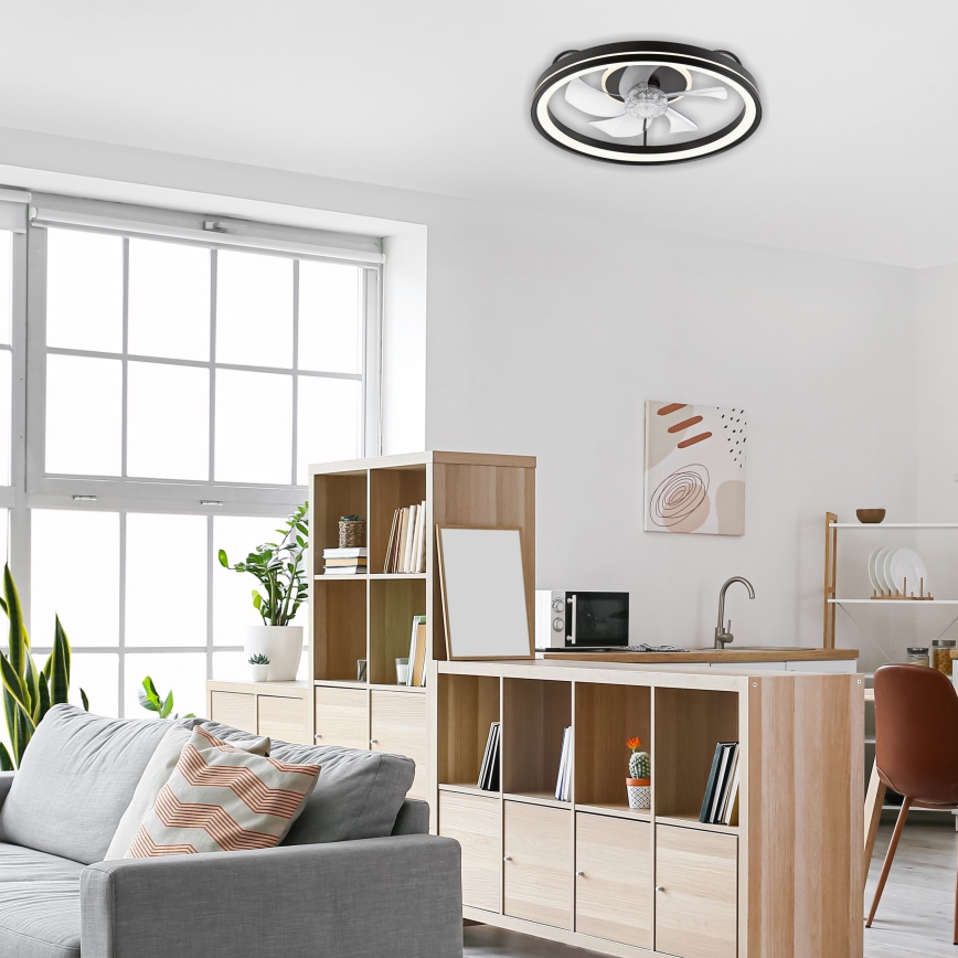 LED Stmívatelné stropní svítidlo s ventilátorem FARGO LED/37W/230V černá + dálkové ovládání