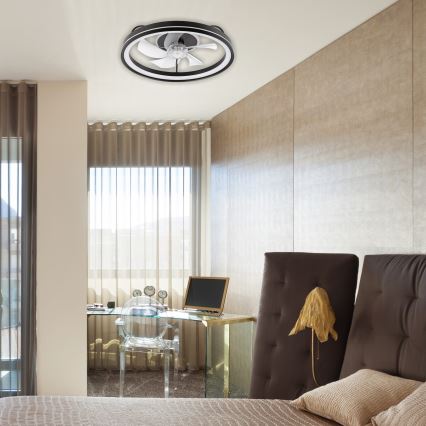 LED Stmívatelné stropní svítidlo s ventilátorem FARGO LED/37W/230V černá + dálkové ovládání