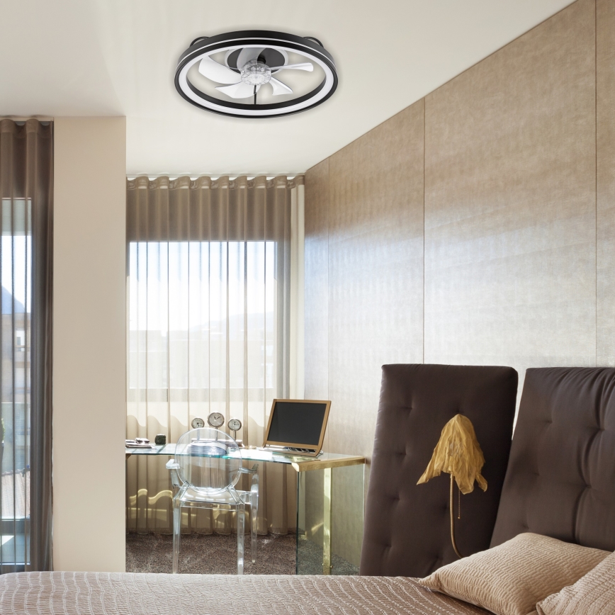 LED Stmívatelné stropní svítidlo s ventilátorem FARGO LED/37W/230V černá + dálkové ovládání