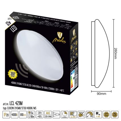 LED stropní svítidlo se senzorem LED/12W/230V 4000K