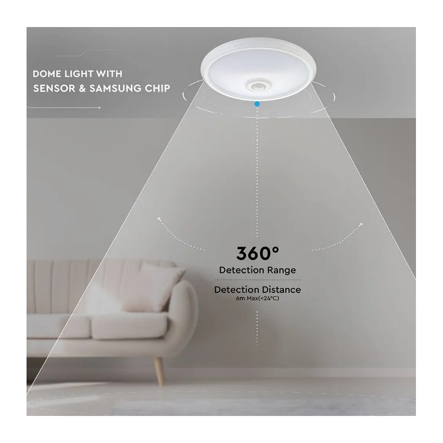 LED Stropní svítidlo se senzorem SAMSUNG CHIP LED/12W/230V 4000K pr. 29 cm