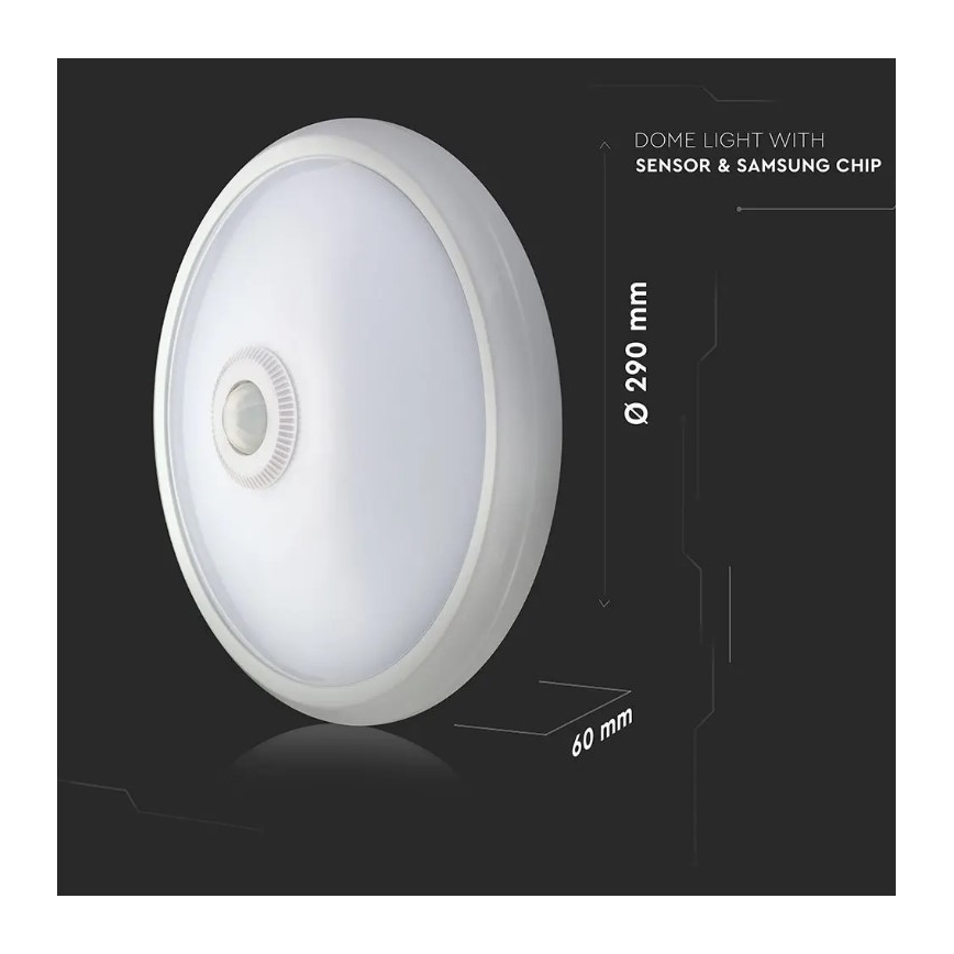 LED Stropní svítidlo se senzorem SAMSUNG CHIP LED/12W/230V 4000K pr. 29 cm