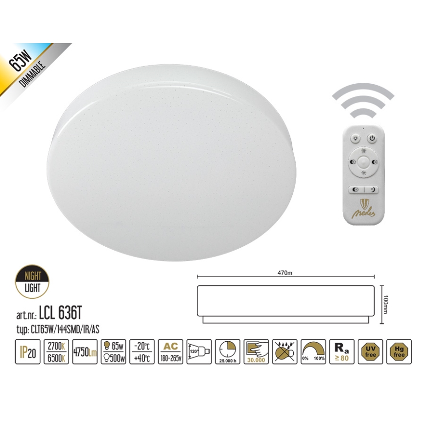 Nedes LCL 636T - LED Stropní stmívatelné svítidlo STARS LED/65W/230V