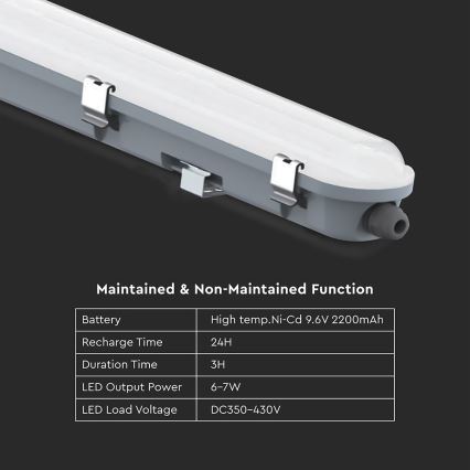LED Technické zářivkové svítidlo s nouzovým modulem LED/36W/230V 6500K IP65 2200 mAh 120 cm