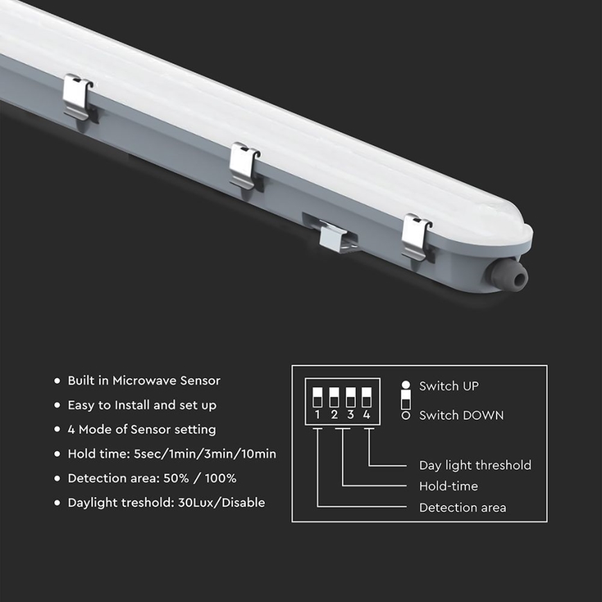 LED Technické zářivkové svítidlo se senzorem pohybu a soumraku LED/36W/230V 4000K IP65 120 cm
