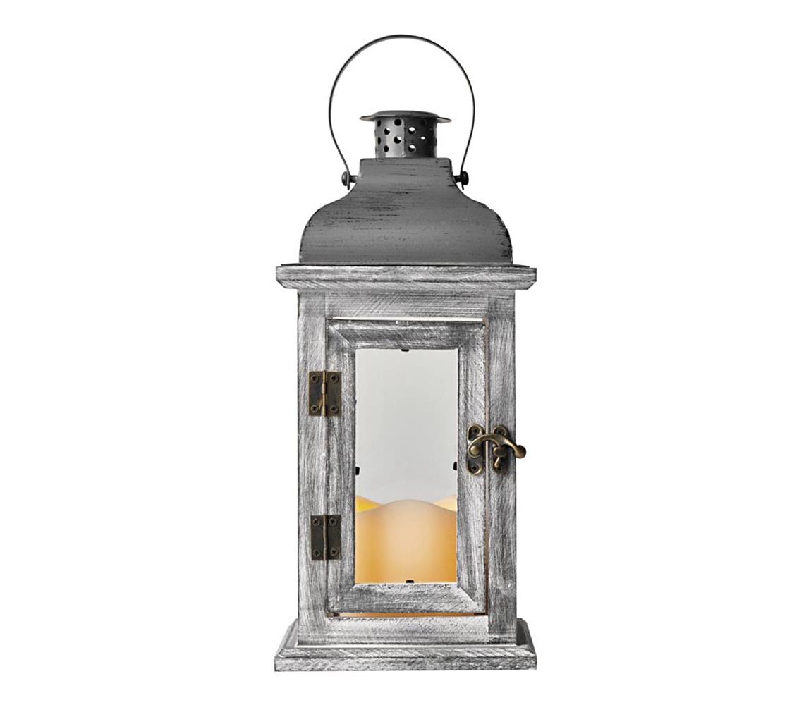 EMOS Lighting ZY2344 LED dekorace – lucerna dřevěná, 2× AA, šedá, vintage,