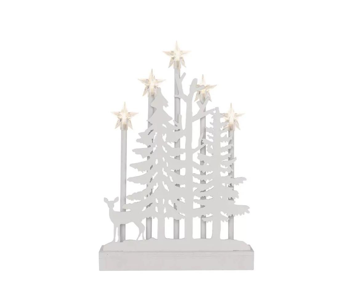  LED dekorace dřevěná – les s hvězdami, 35,5 cm, 2x AA, vnitřní, teplá bílá, časovač