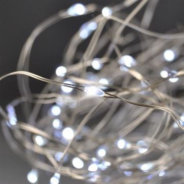 LED Vánoční řetěz 100xLED/3xAA 10m studená bílá