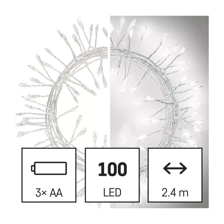 LED Vánoční řetěz 100xLED/3xAA 2,7 m studená bílá