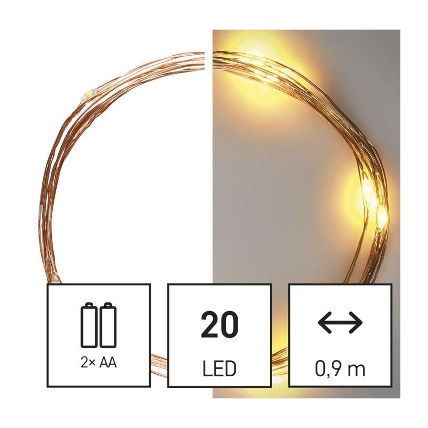 LED Vánoční řetěz 20xLED/2,4m teplá bílá