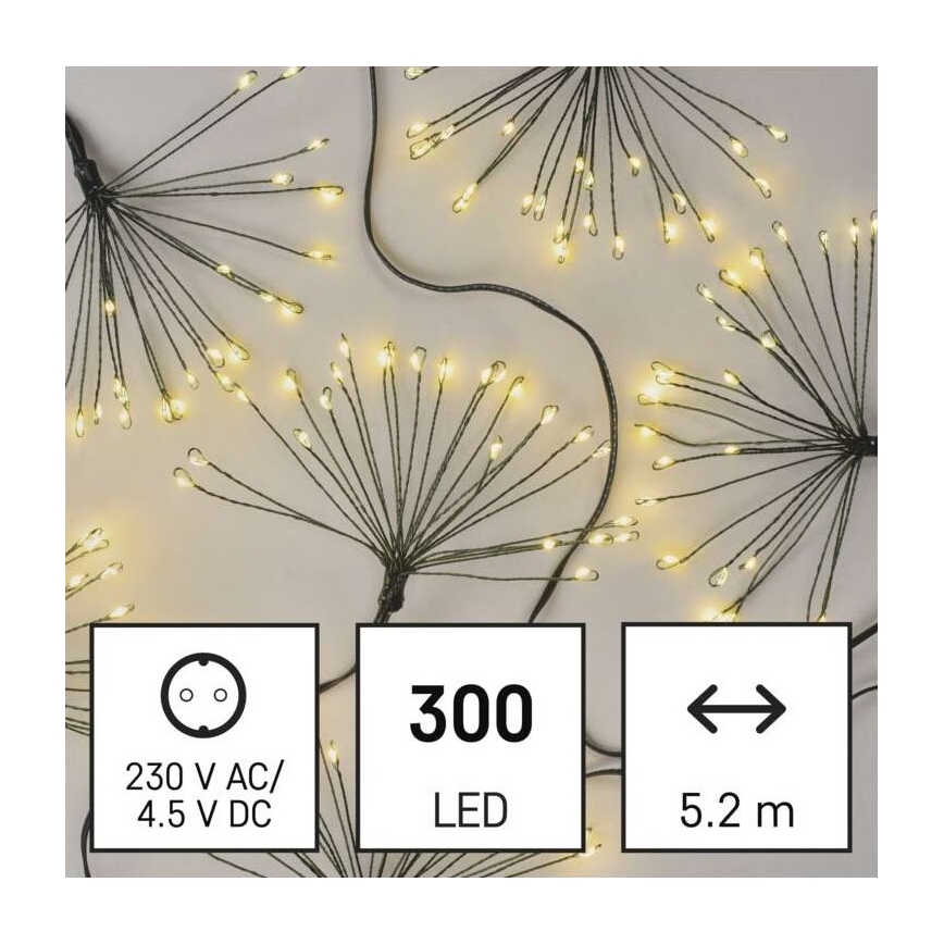 LED Vánoční řetěz 300xLED 5,2+3 m teplá bílá