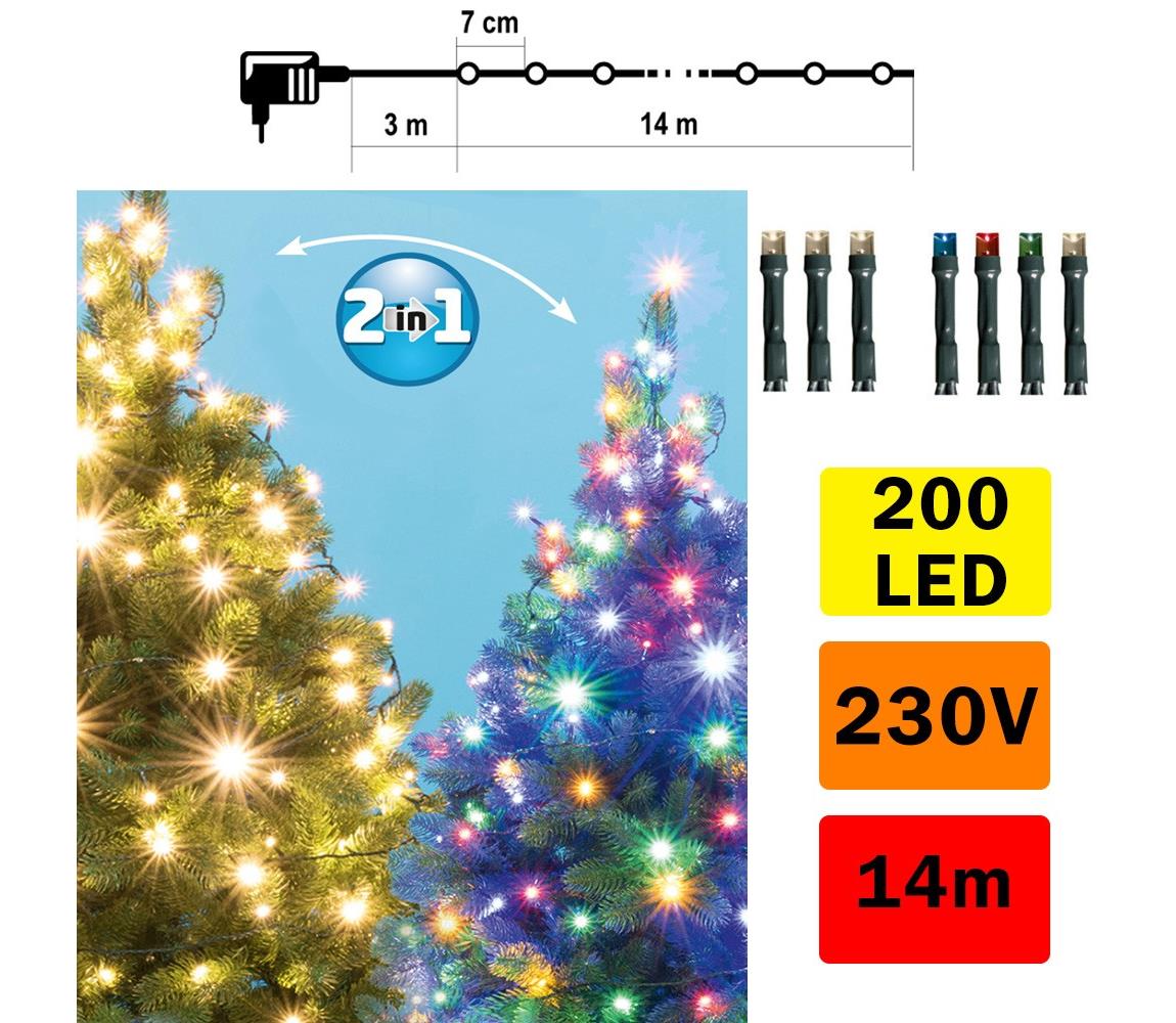  LED Vánoční řetěz venkovní 200xLED/5 funkcí 17m IP44 teplá bílá/multicolor 