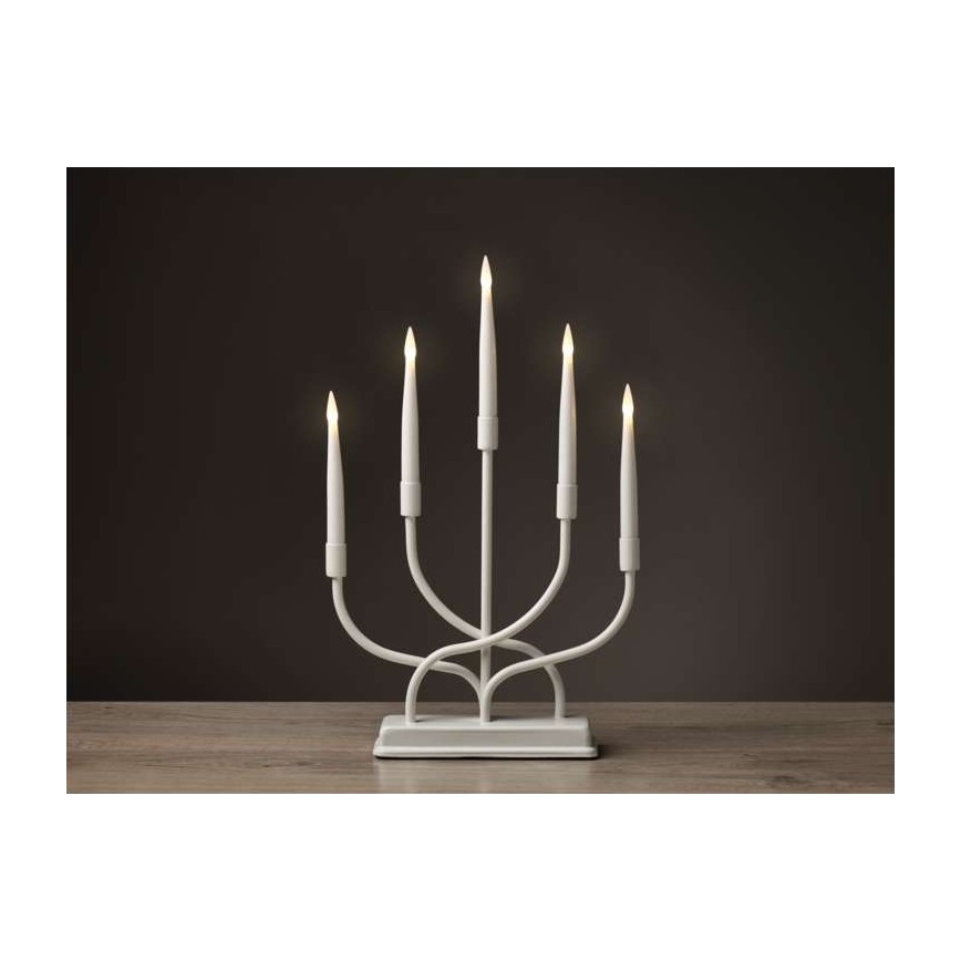 LED Vánoční svícen 5xLED/2xAA bílá