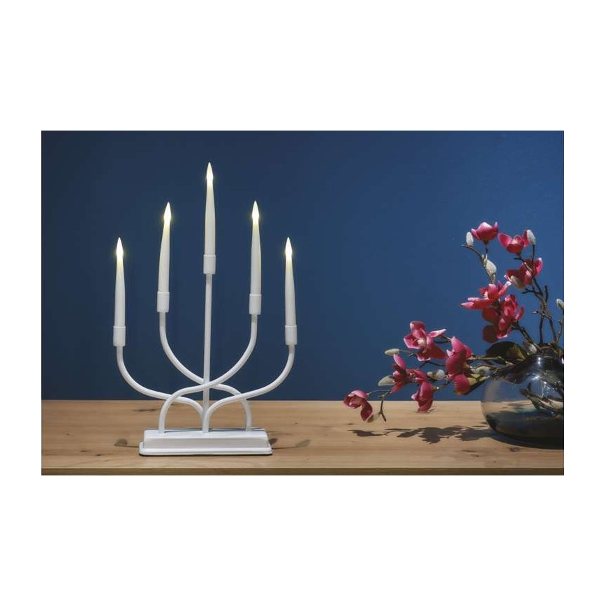 LED Vánoční svícen 5xLED/2xAA bílá