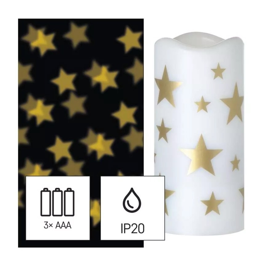 LED Vánoční svíčka LED/3xAAA hvězdy teplá bílá