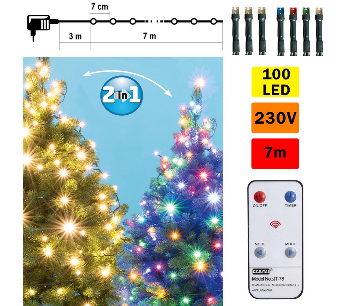 FK technics LED Vánoční venkovní řetěz 100xLED 10m IP44 teplá bílá/multicolor + DO FK0188