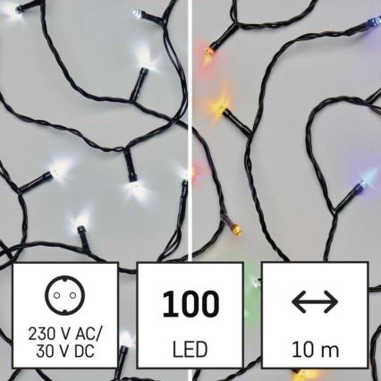 LED Vánoční venkovní řetěz 100xLED/8 módů 15m IP44 studená bílá/multicolor