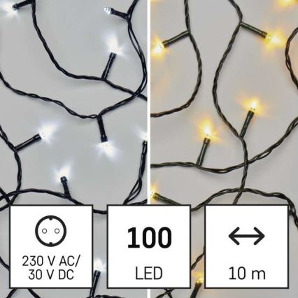 LED Vánoční venkovní řetěz 100xLED/8 módů 15m IP44 teplá/studená bílá