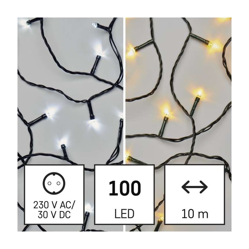 LED Vánoční venkovní řetěz 100xLED/8 módů 15m IP44 teplá/studená bílá