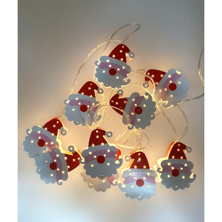 LED Vánoční venkovní řetěz 10xLED/2xAA 1,65 m IP44 teplá bílá santa