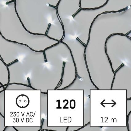 LED Vánoční venkovní řetěz 120xLED/8 módů 17m IP44 studená bílá