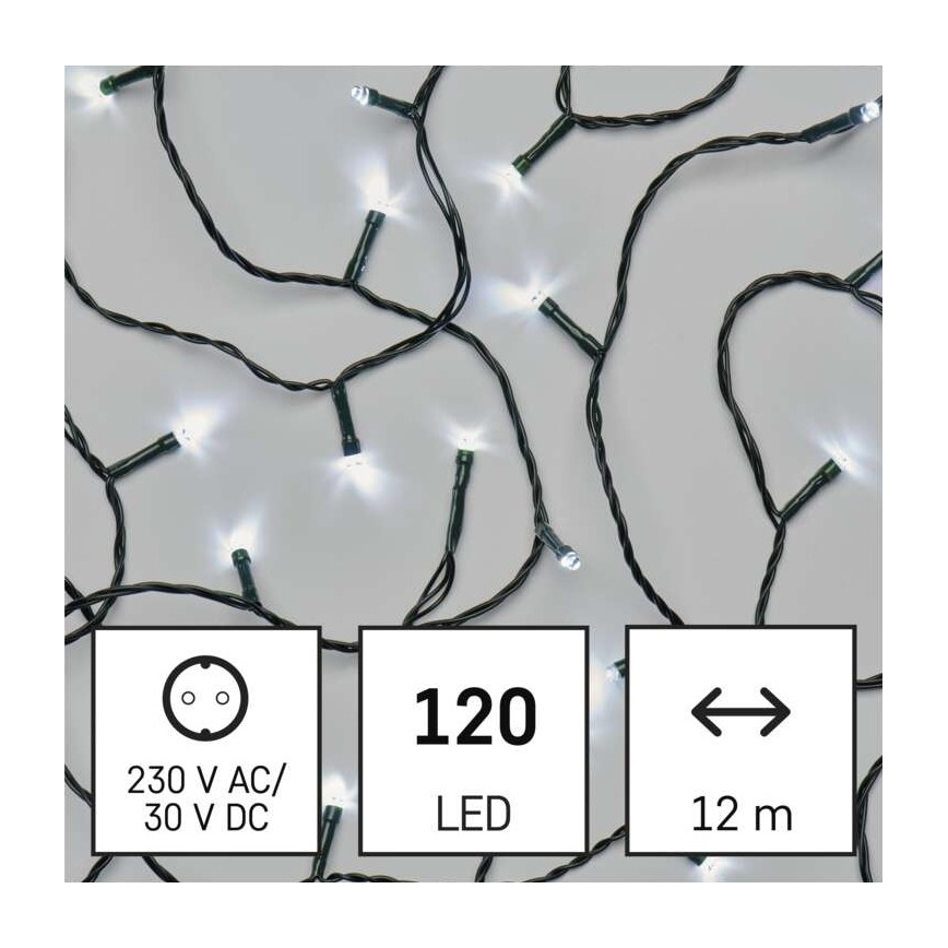 LED Vánoční venkovní řetěz 120xLED/8 módů 17m IP44 studená bílá