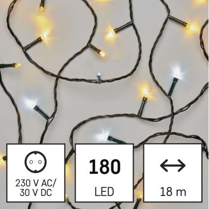 LED Vánoční venkovní řetěz 180xLED/2 funkce 23m IP44 teplá/studená bílá