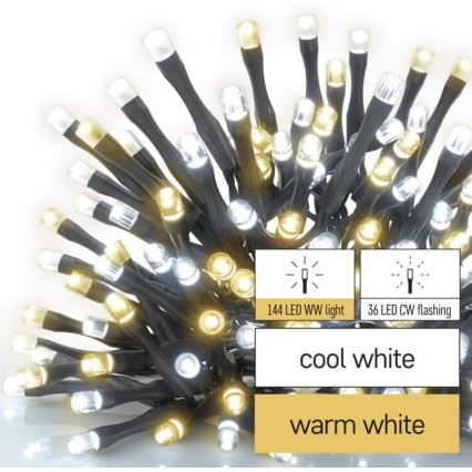 LED Vánoční venkovní řetěz 180xLED/2 funkce 23m IP44 teplá/studená bílá