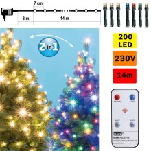 LED Vánoční venkovní řetěz 200xLED 17m IP44 teplá bílá/multicolor + dálkové ovládání