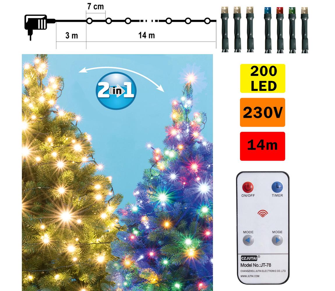 FK technics LED Vánoční venkovní řetěz 200xLED 17m IP44 teplá bílá/multicolor + DO FK0189