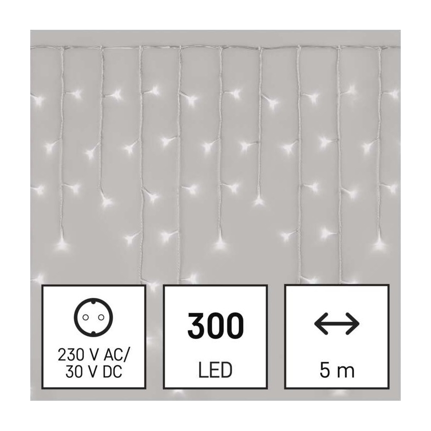 LED Vánoční venkovní řetěz 300xLED/8 módů 10m IP44 studená bílá + dálkové ovládání