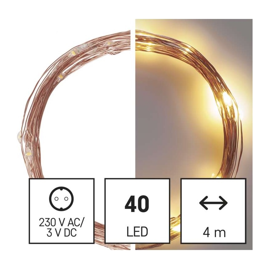 LED Vánoční venkovní řetěz 40xLED/9m IP44 teplá bílá