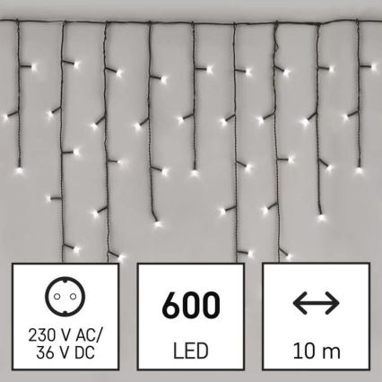 LED Vánoční venkovní řetěz 600xLED/8 módů 15m IP44 studená bílá