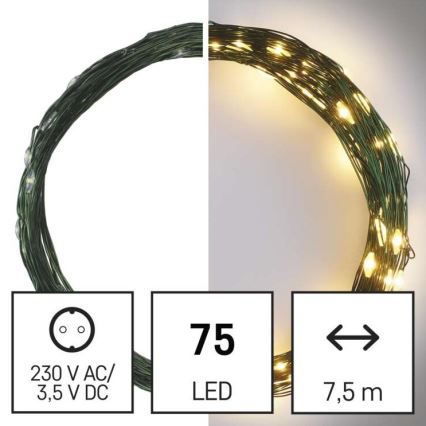 LED Vánoční venkovní řetěz 75xLED/12,5m IP44 teplá bílá