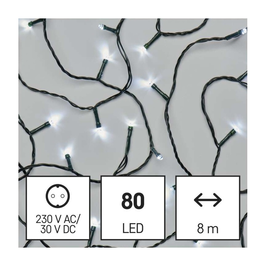 LED Vánoční venkovní řetěz 80xLED/13m IP44 studená bílá