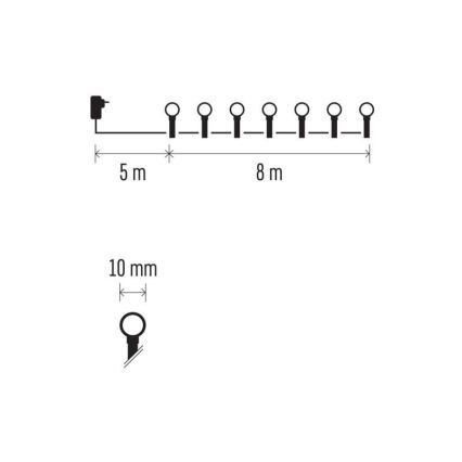 LED Vánoční venkovní řetěz 80xLED/13m IP44 teplá bílá