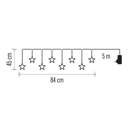 LED Vánoční venkovní řetěz 8xLED/5,84m IP44 hvězdy