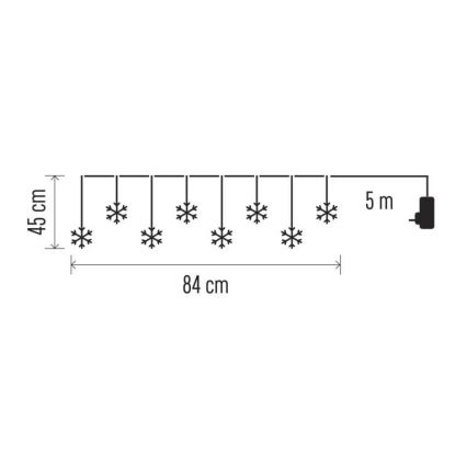 LED Vánoční venkovní řetěz 8xLED/5,84m IP44 vločky
