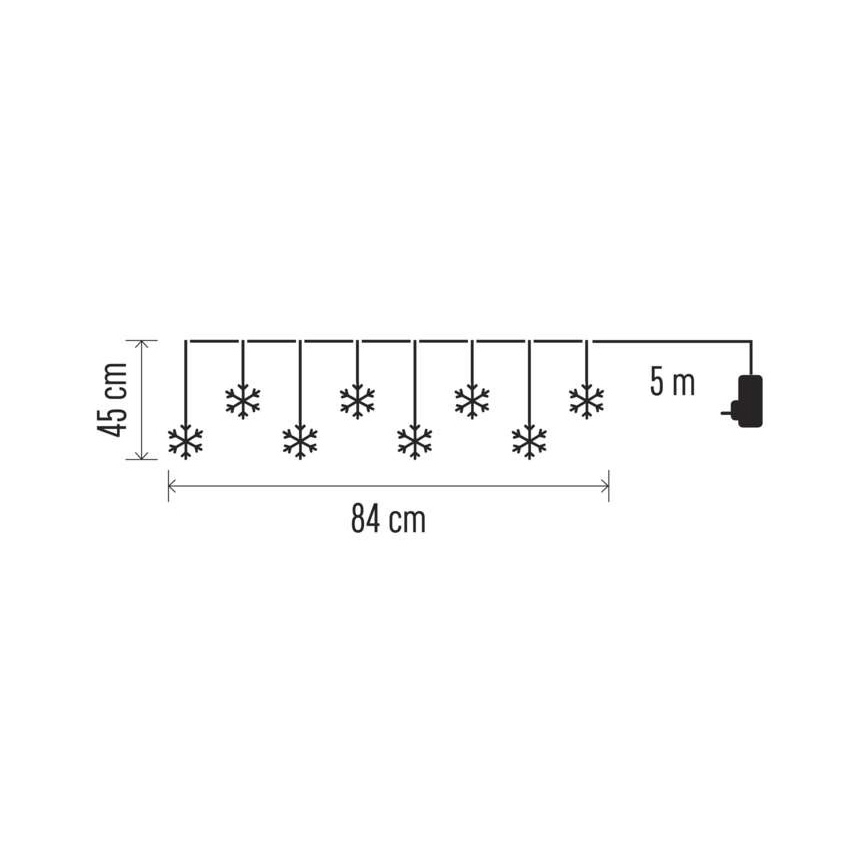 LED Vánoční venkovní řetěz 8xLED/5,84m IP44 vločky