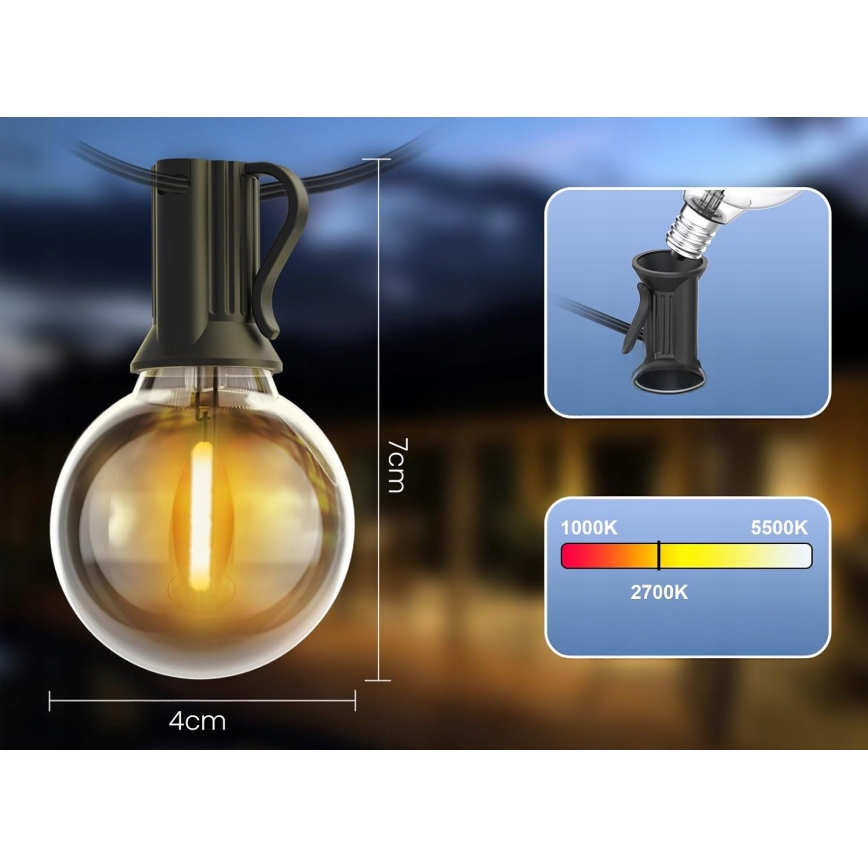 LED Venkovní dekorační řetěz 20xE12/1W/230V 20 m IP65 černá