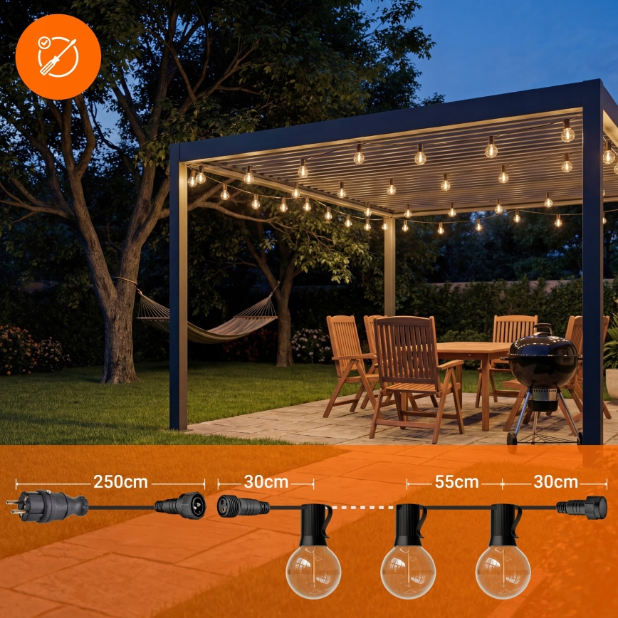 LED Venkovní dekorační řetěz 36xE12/1W/230V 22,35 m IP65 černá