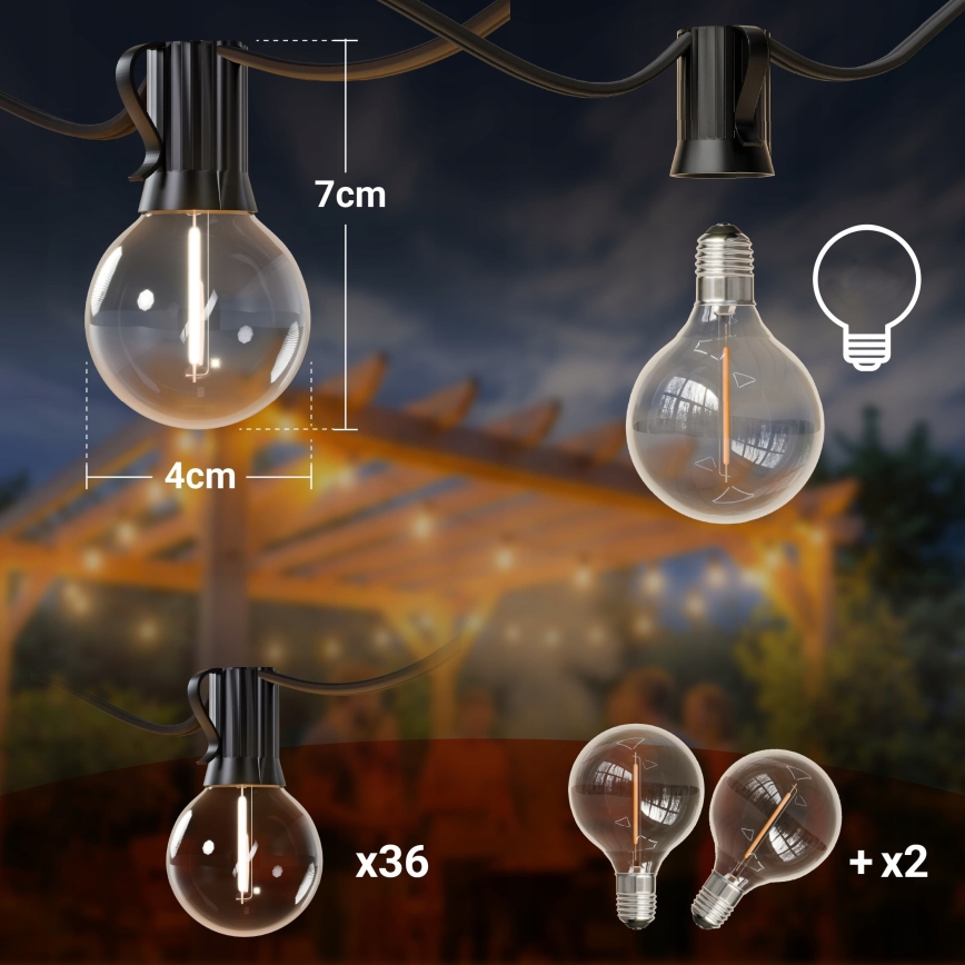 LED Venkovní dekorační řetěz 36xE12/1W/230V 22,35 m IP65 černá