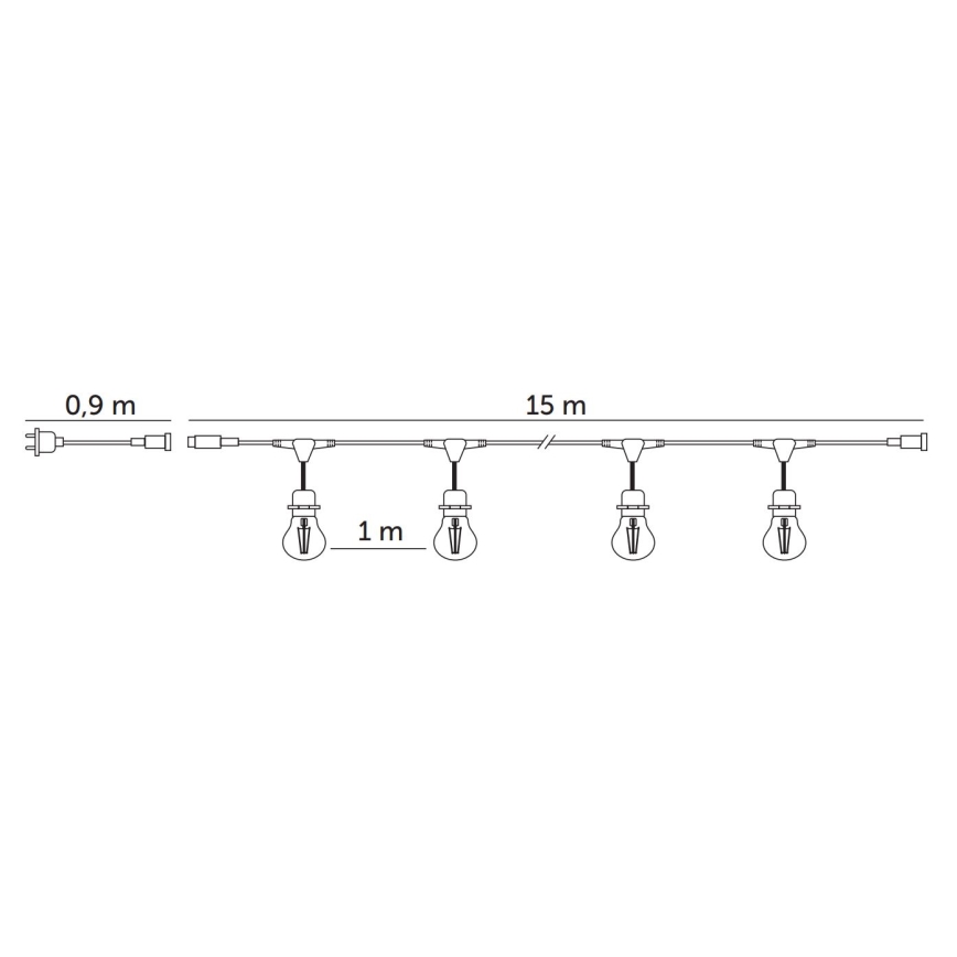 LED Venkovní dekorační řetěz BAJA ST64 15xE27/1W/230V 15,9m IP44 teplá bílá