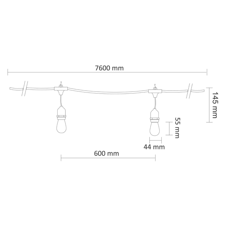 LED Venkovní dekorační řetěz PARTY NEON 7,6 m 10xE27/0,6W/36V IP44