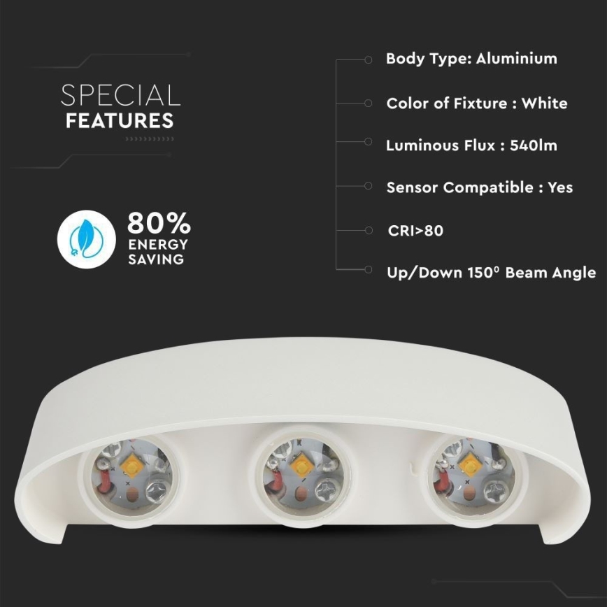 LED Venkovní nástěnné svítidlo 6xLED/6W/230V IP54 3000K bílá