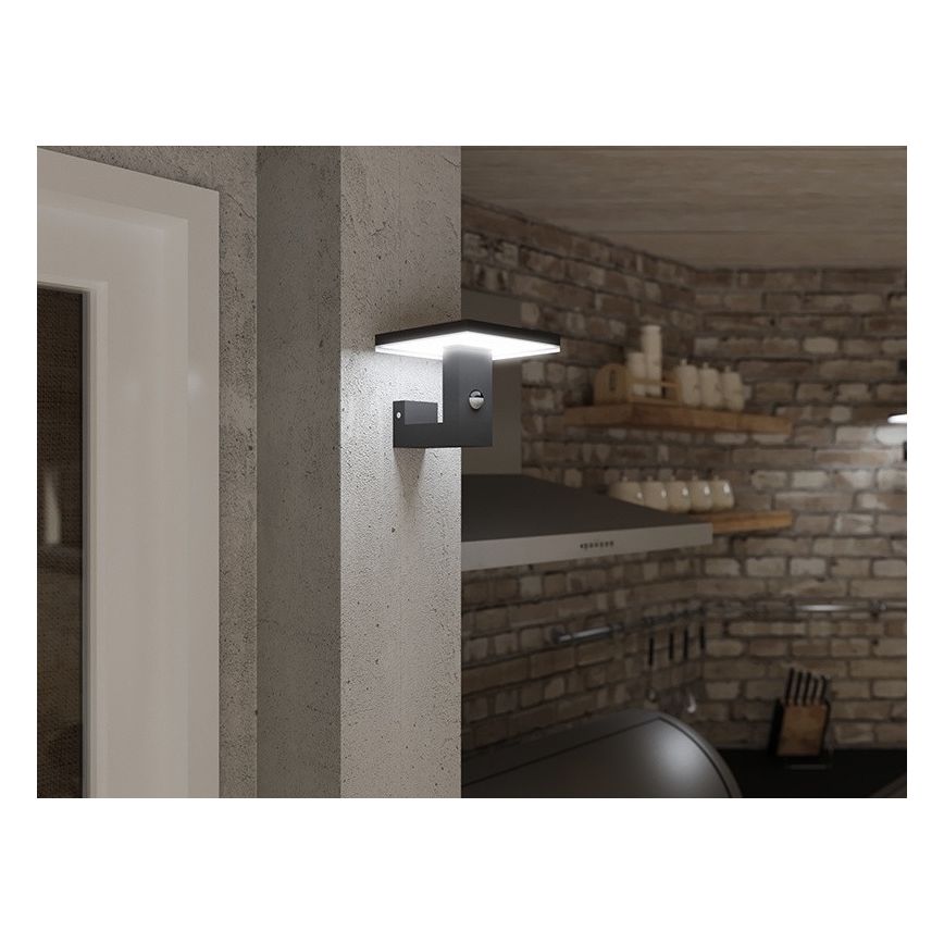 LED Venkovní nástěnné svítidlo se senzorem BARI LED/10W/230V 4000K IP54 antracit